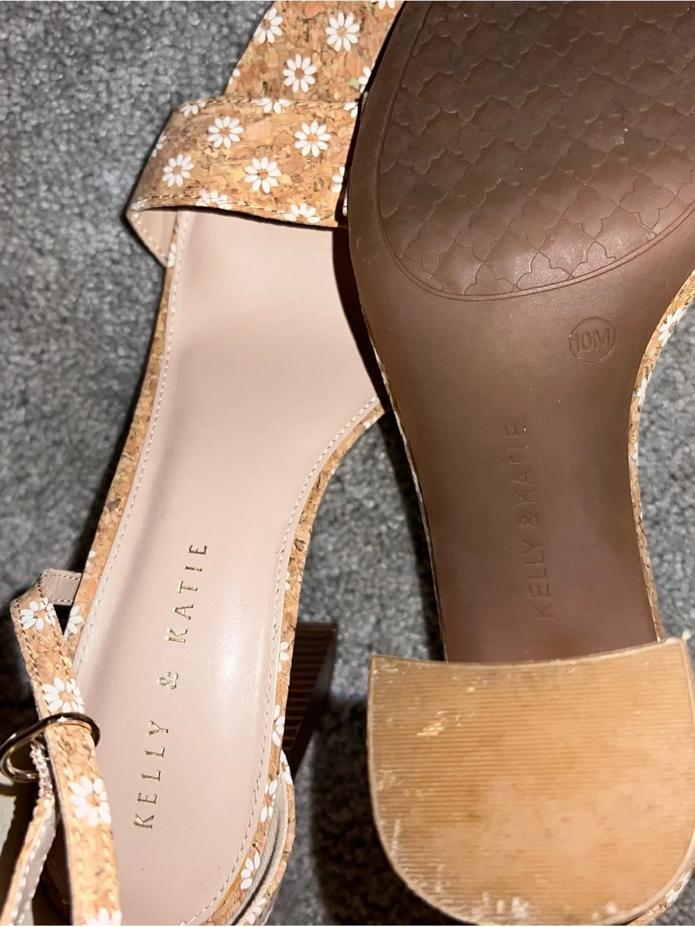 Kelly & Katie Tan Floral Ankle Strap Block Heel Sandals - Picture 5 of 6